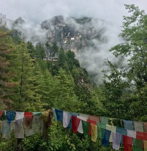 Tiger Nest Monastery hike with kids, prayer flags