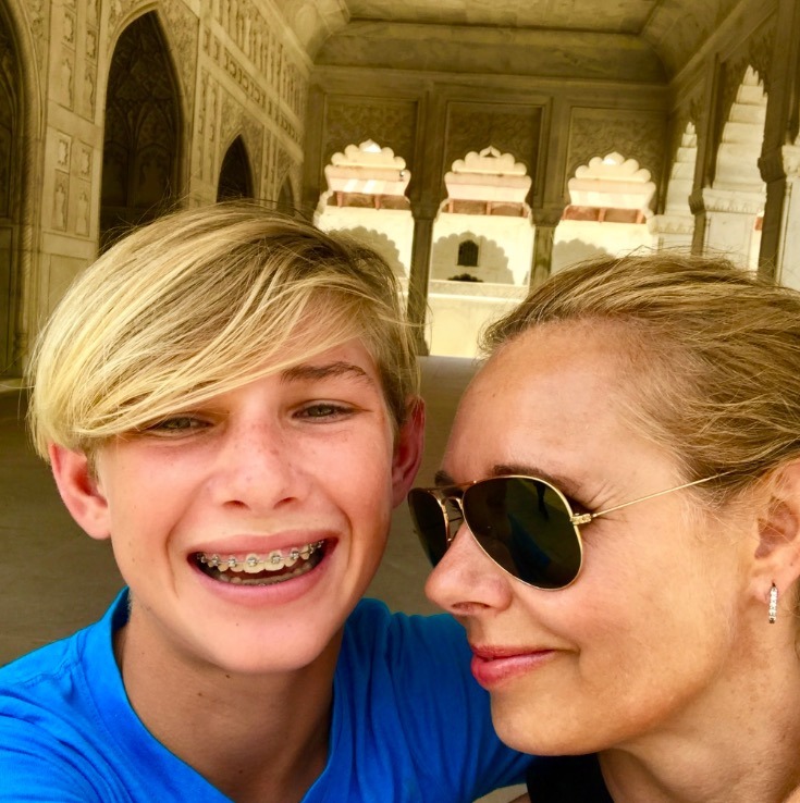 visiting taj mahal, Agra, India with mom and son