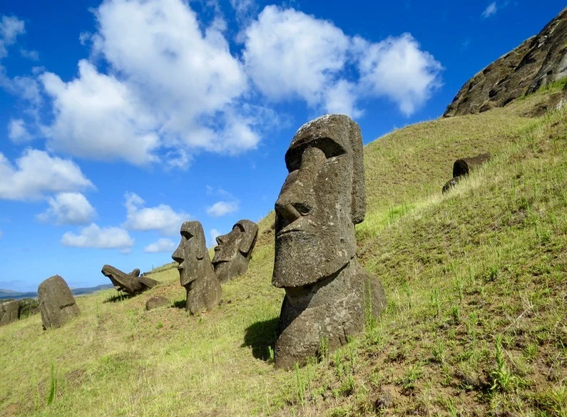 Moai on their way from the quarry