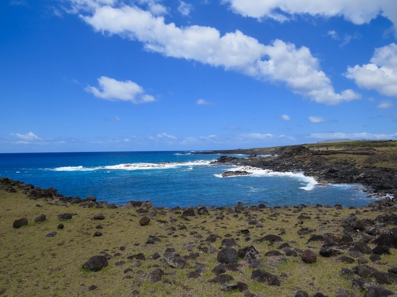 beach visiting the moai statues on easter island anakena