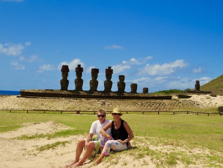 Visiting the moai statues on Easter island - lined up on Anakena beach