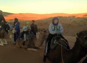 kids camping in the sahara desert, Morocco