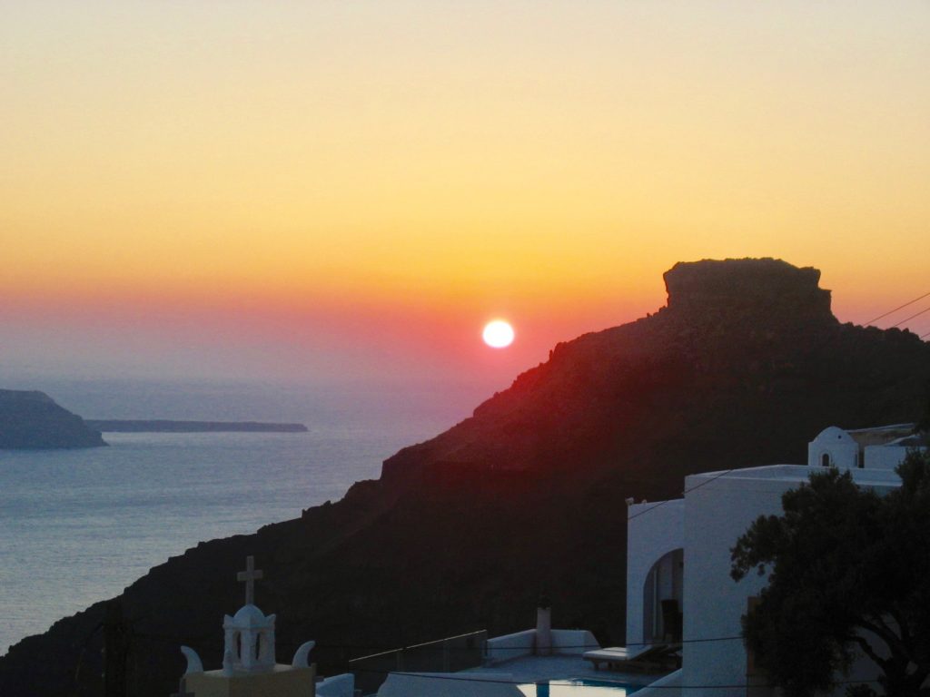 sunset oia santorini greece