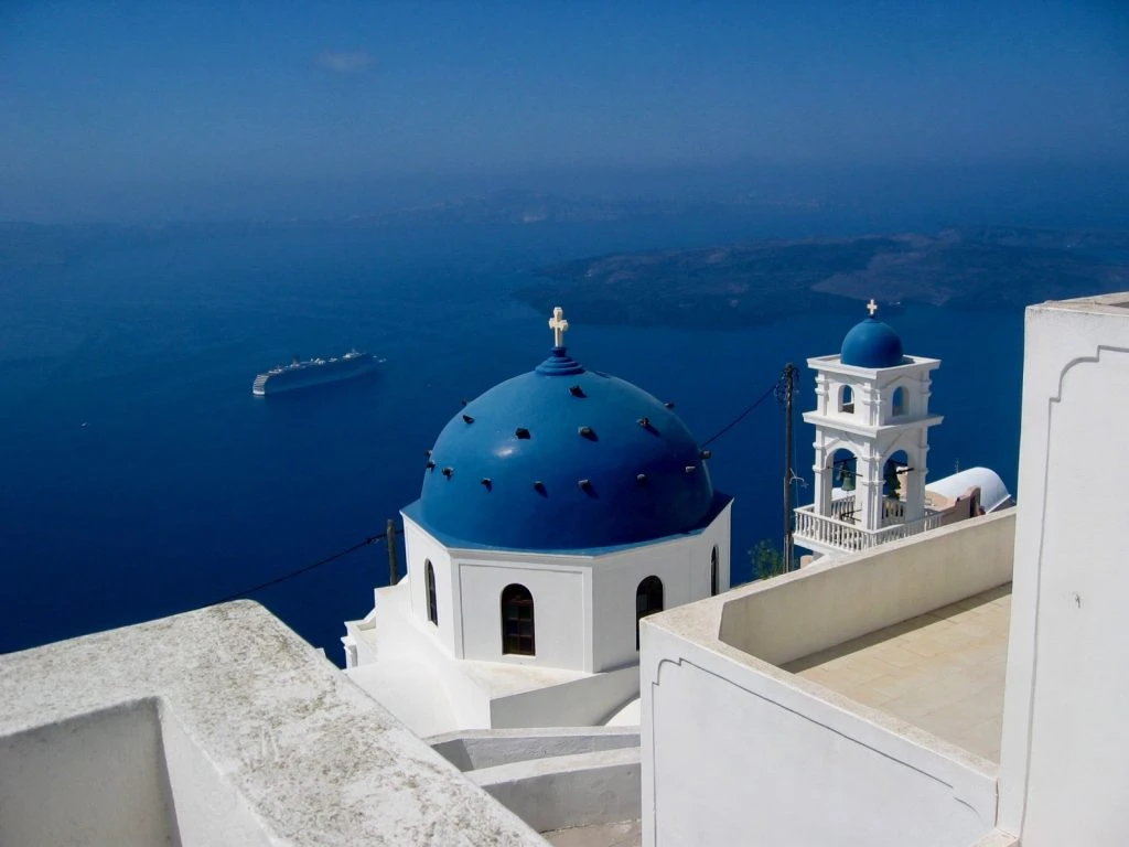 blue domed churches santorini greece