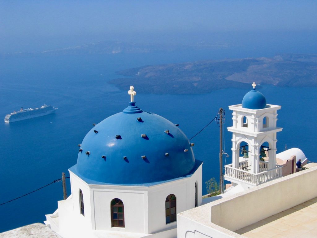 blue domes santorini greece