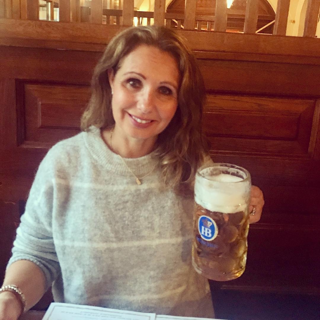 enjoying the food and beer in munich germany at hofbrauhaus