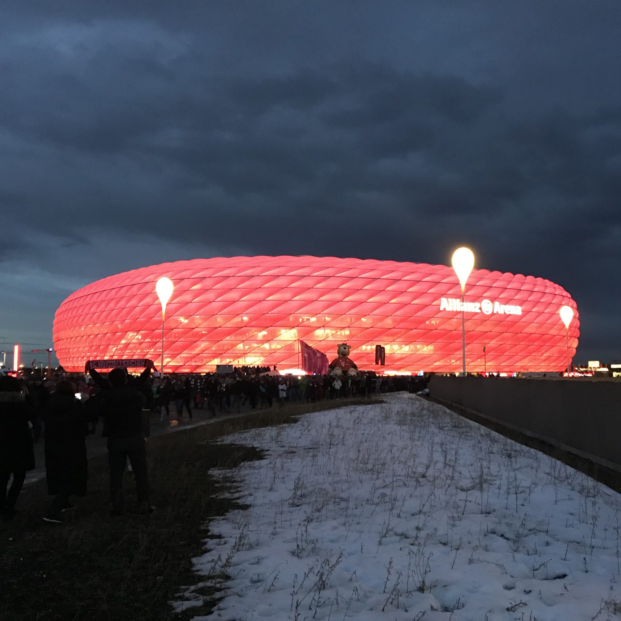 allianz arena in munich germany at night all lit up