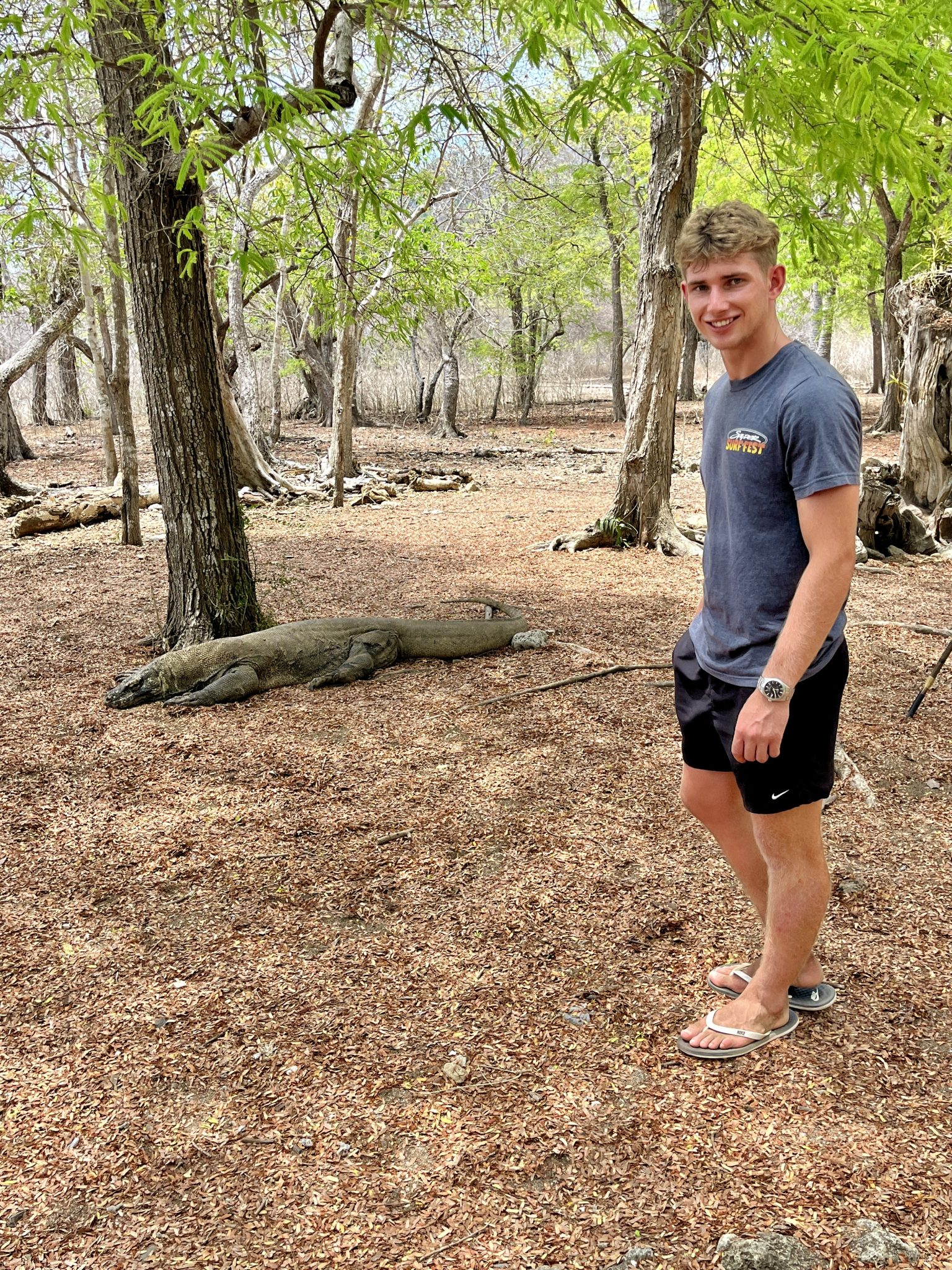 The kids were amazed at the Komodo dragons, even though they were snoozing